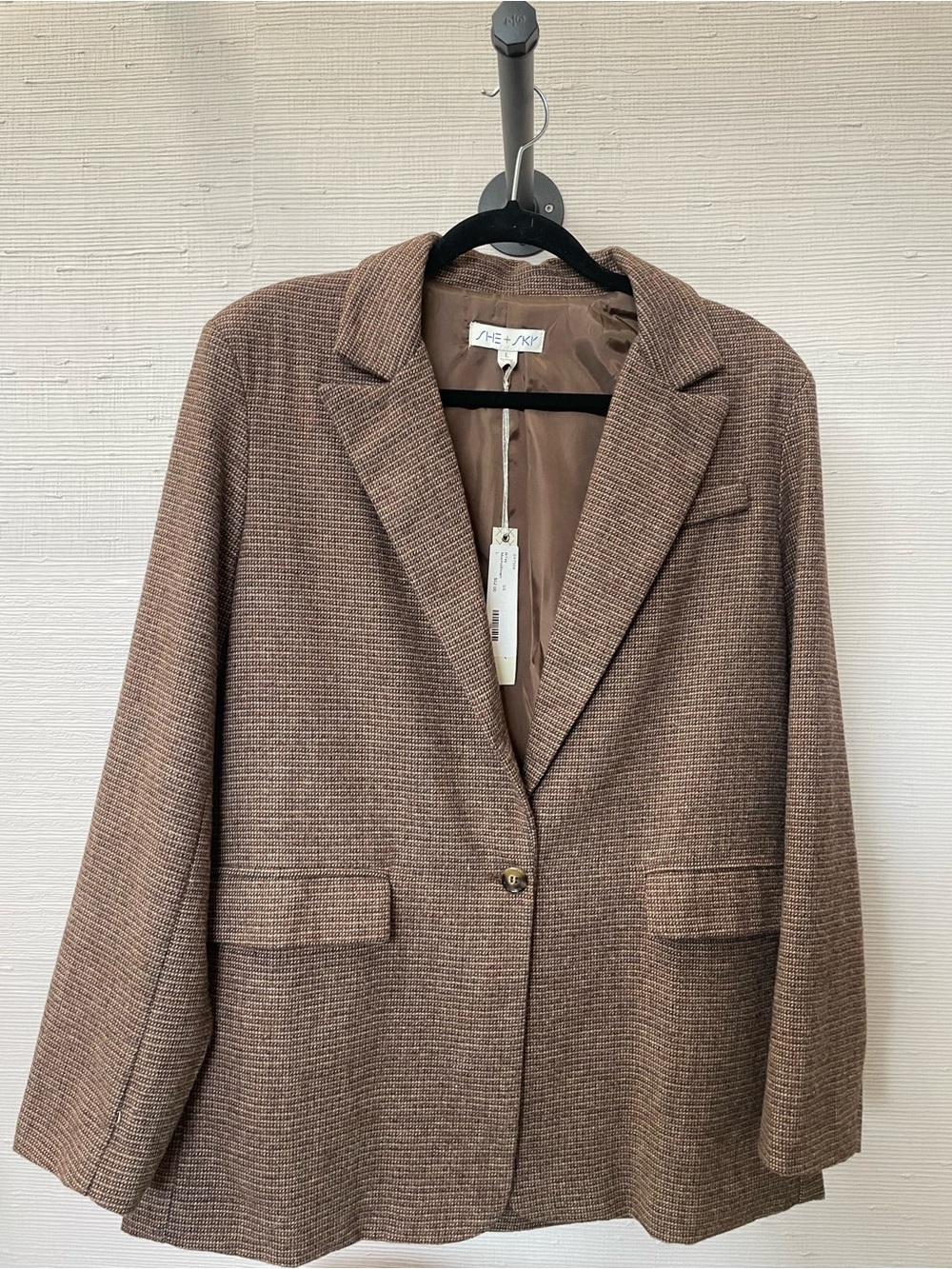 She + Sky Brown Textured Single-Button Blazer